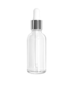 FRASCO COLIRIO CRISTAL VIDRIO BOCA 18 X 30 CC C/GOTERO PLATA BLANCO