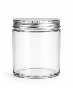 ENVASE FRASCO VIDRIO CRISTAL 250 ML CON TAPA ALUMINIO PLATA
